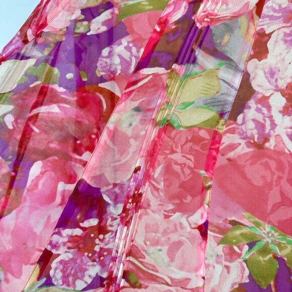 Jones New York Womens Silk Midi Skirt Size 14 Pink Floral Flowy Fairy Romantic - Picture 9 of 11